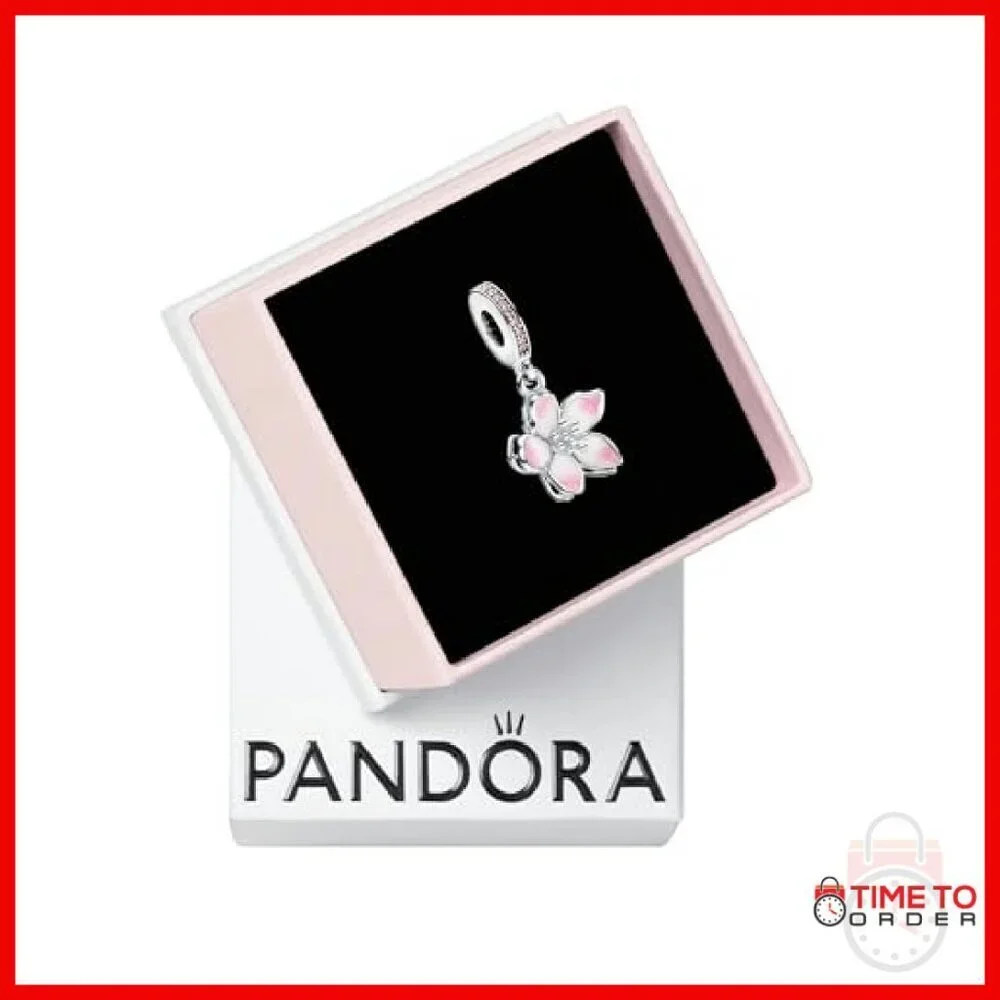 Sterling Silver Cherry Blossom Charm with CZ & Enamel for Bracelet
